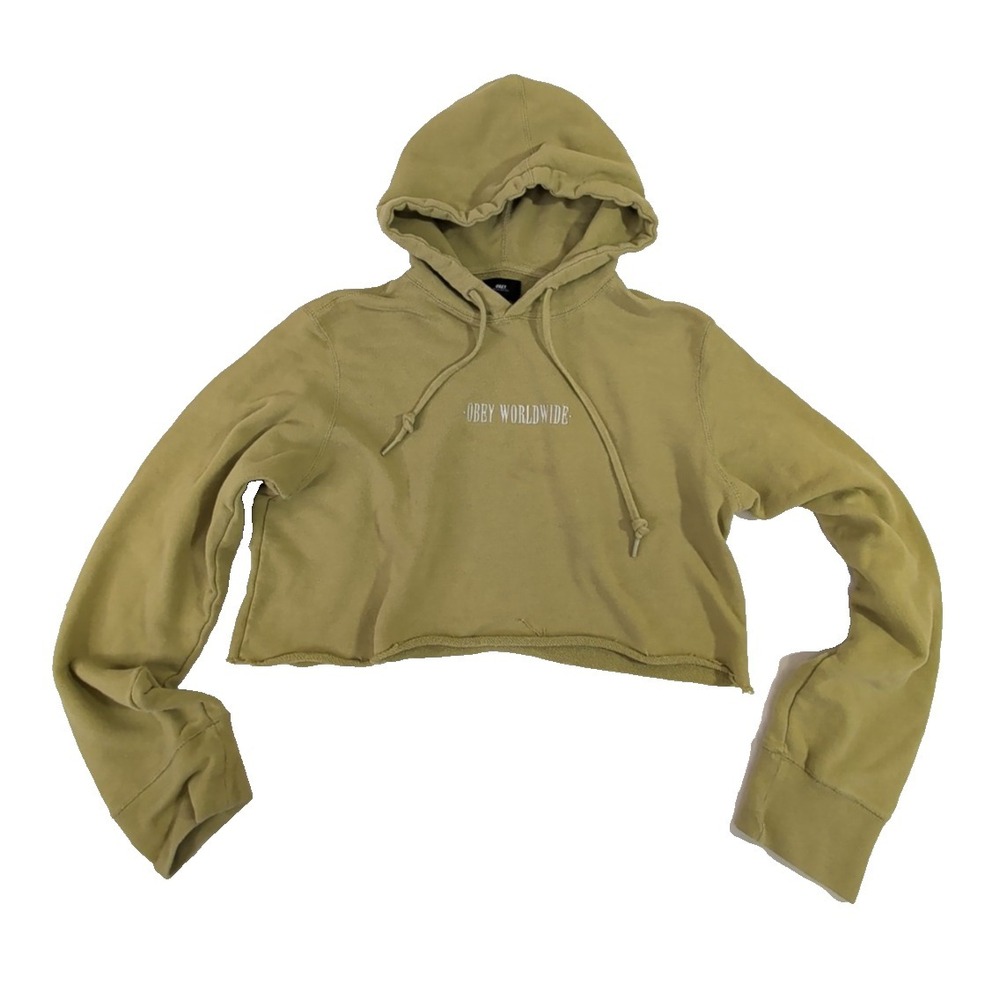 Obey Crop Sweatshirt Hoodie Womens S Green Y2K Grunge Streetwear Skate Indie‎